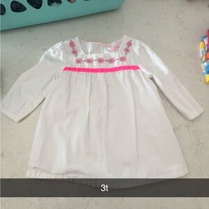 White Shirt with Pink Floral Embroidery